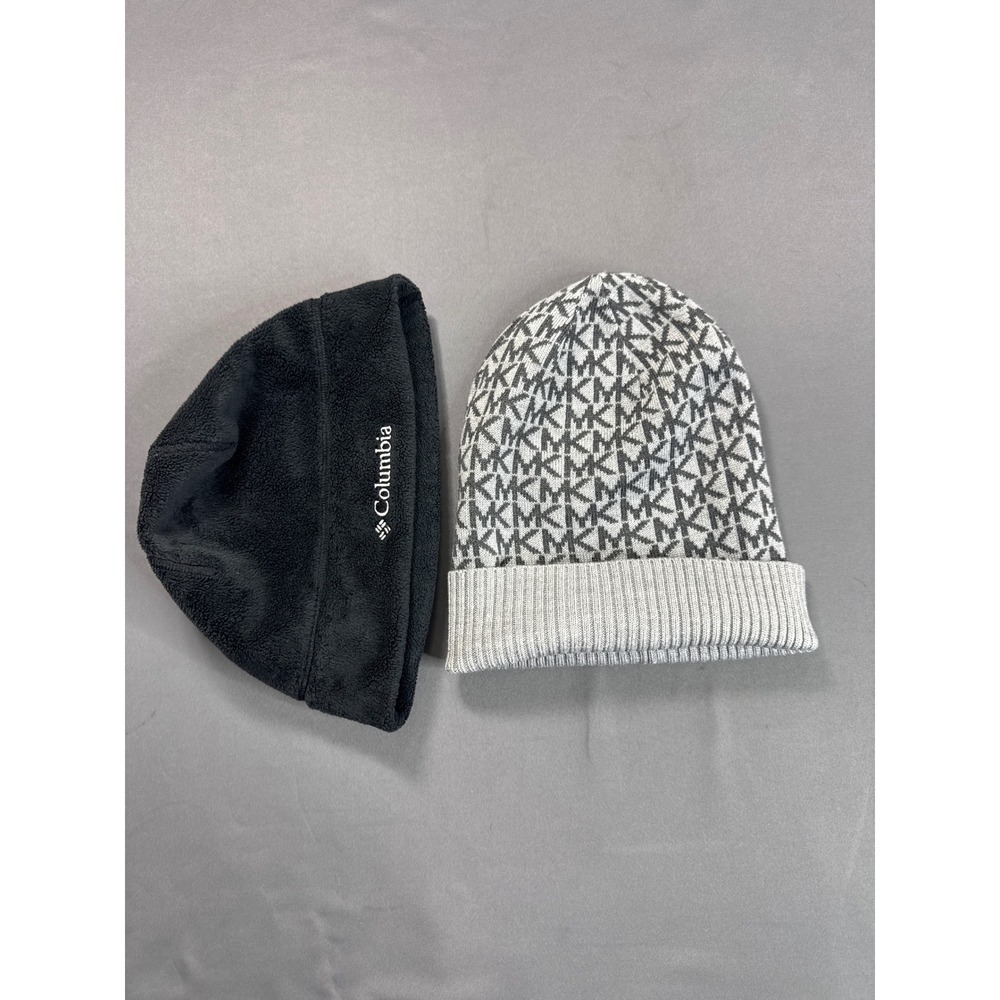 Columbia Fleece Beanie & Michael Kors Monogram Knit Beanie Hat Bundle 2pc Womens